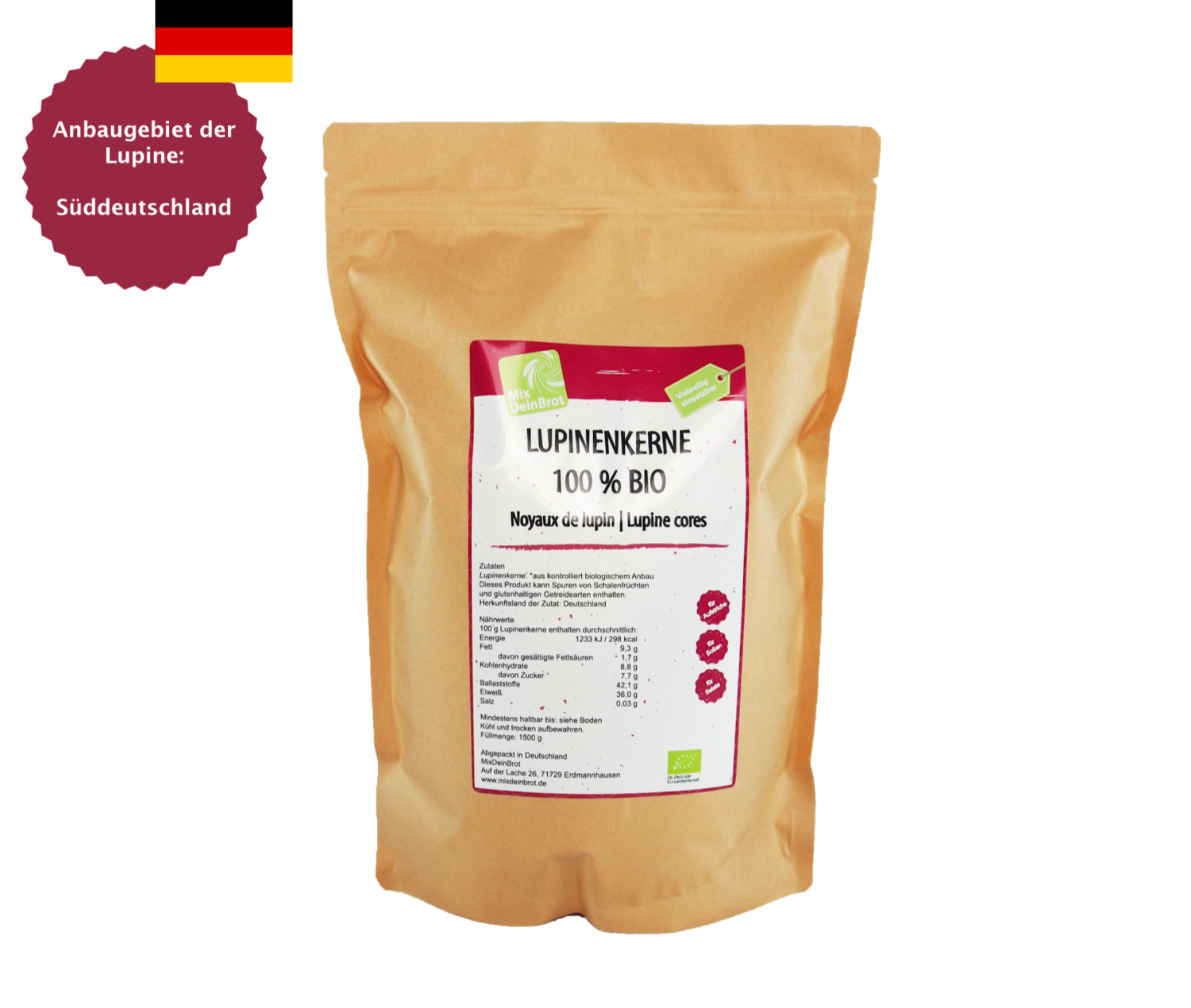 Bio-Lupinenkerne deutscher Anbau, 1500 g - Du stehst auf ...